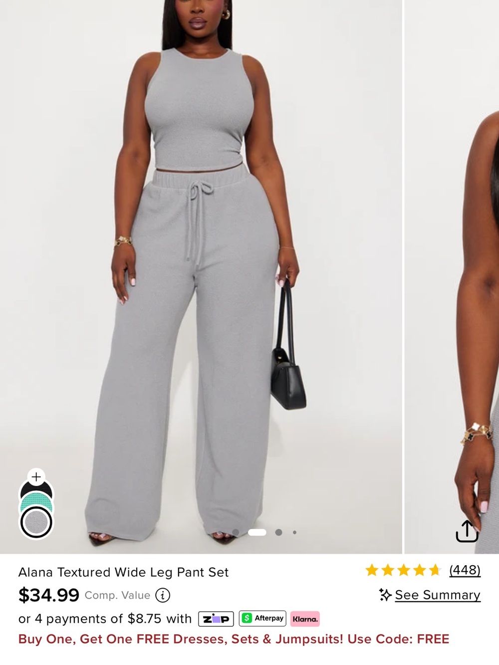 Fashion Nova Gray Textured Wide Leg Pant Set